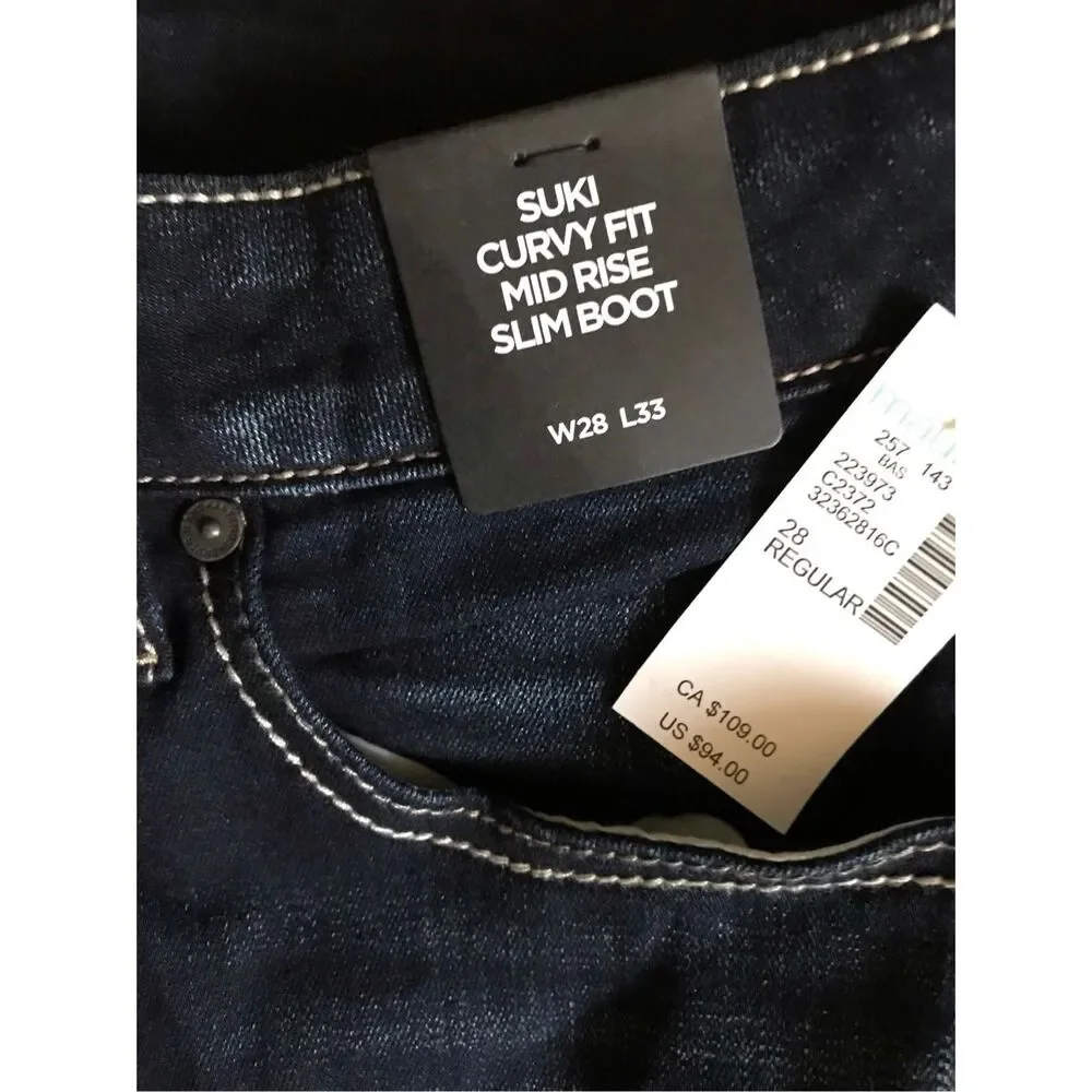 Silver jeans suki Size 28/33 slim boot mid rise denim dark wash New w/tags
